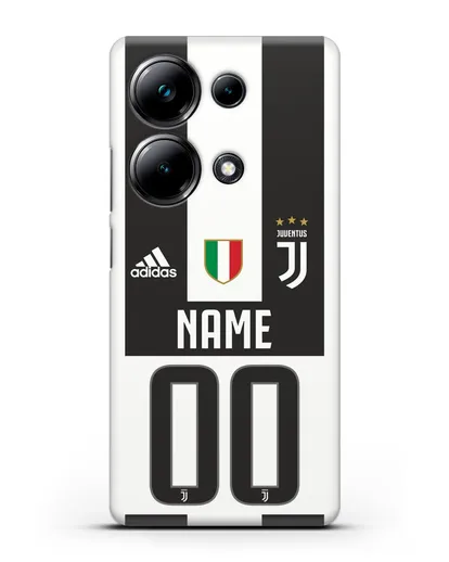 Именной чехол Ювентус с фамилией и номером (сезон 2018-2019) бело-черная форма силиконовый для Xiaomi Poco M6 Pro
