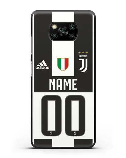 Именной чехол Ювентус с фамилией и номером (сезон 2018-2019) бело-черная форма силиконовый для Xiaomi Poco X3 Pro