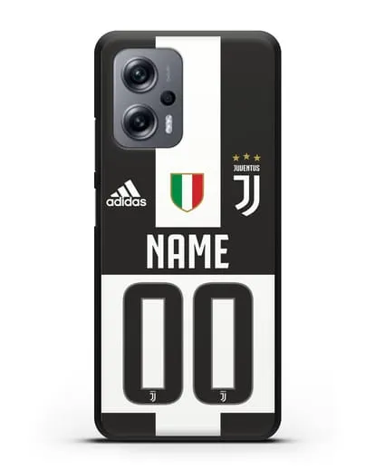 Именной чехол Ювентус с фамилией и номером (сезон 2018-2019) бело-черная форма силиконовый для Xiaomi Poco X4 GT