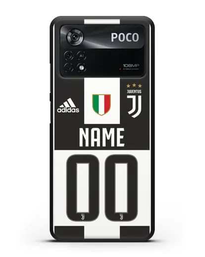 Именной чехол Ювентус с фамилией и номером (сезон 2018-2019) бело-черная форма силиконовый для Xiaomi Poco X4 Pro