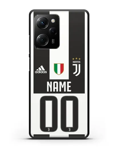 Именной чехол Ювентус с фамилией и номером (сезон 2018-2019) бело-черная форма силиконовый для Xiaomi Poco X5 Pro