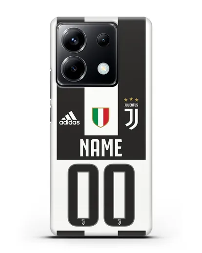 Именной чехол Ювентус с фамилией и номером (сезон 2018-2019) бело-черная форма силиконовый для Xiaomi Poco X6
