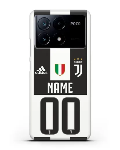 Именной чехол Ювентус с фамилией и номером (сезон 2018-2019) бело-черная форма силиконовый для Xiaomi Poco X6 Pro