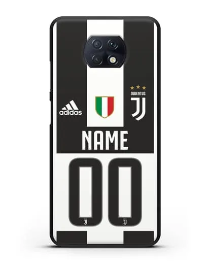 Именной чехол Ювентус с фамилией и номером (сезон 2018-2019) бело-черная форма силиконовый для Xiaomi Redmi Note 9T