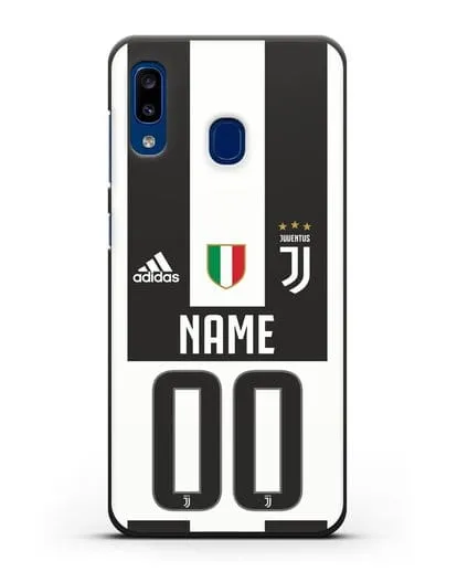 Именной чехол Ювентус с фамилией и номером (сезон 2018-2019) бело-черная форма силиконовый для Samsung Galaxy A20 [SM-A205FN]