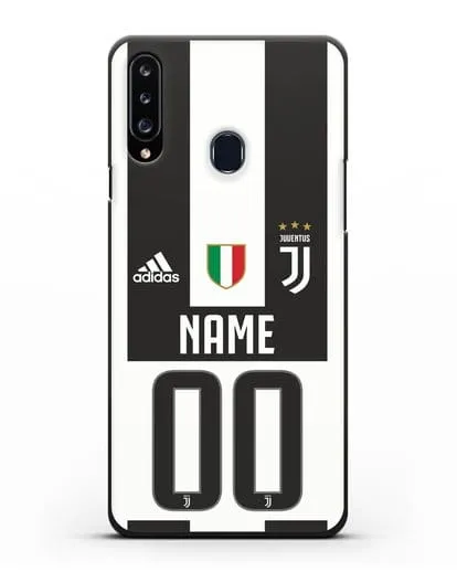 Именной чехол Ювентус с фамилией и номером (сезон 2018-2019) бело-черная форма силиконовый для Samsung Galaxy A20s [SM-A207FN]