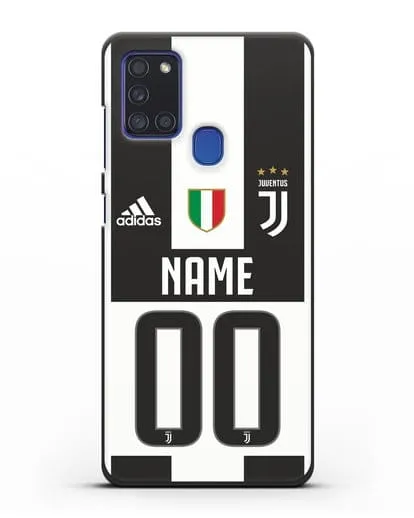 Именной чехол Ювентус с фамилией и номером (сезон 2018-2019) бело-черная форма силиконовый для Samsung Galaxy A21s [SM-A217F]