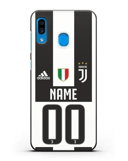 Именной чехол Ювентус с фамилией и номером (сезон 2018-2019) бело-черная форма силиконовый для Samsung Galaxy A30 [SM-A305FN]