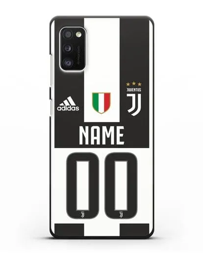 Именной чехол Ювентус с фамилией и номером (сезон 2018-2019) бело-черная форма силиконовый для Samsung Galaxy A41 [SM-A415F]