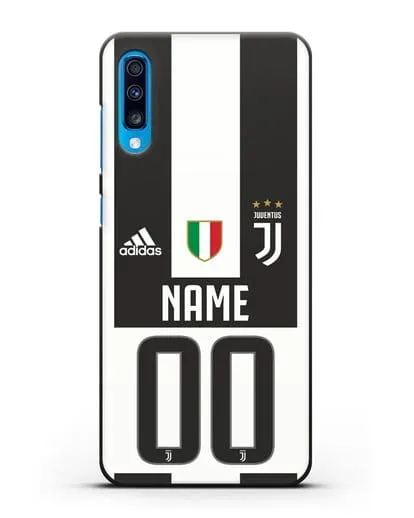 Именной чехол Ювентус с фамилией и номером (сезон 2018-2019) бело-черная форма силиконовый для Samsung Galaxy A70 [SM-A705F]