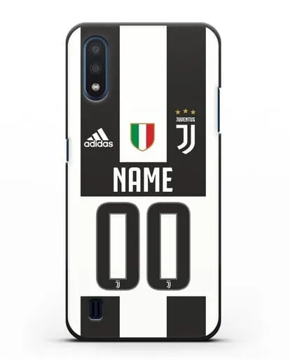 Именной чехол Ювентус с фамилией и номером (сезон 2018-2019) бело-черная форма силиконовый для Samsung Galaxy M01 [SM-M015F]