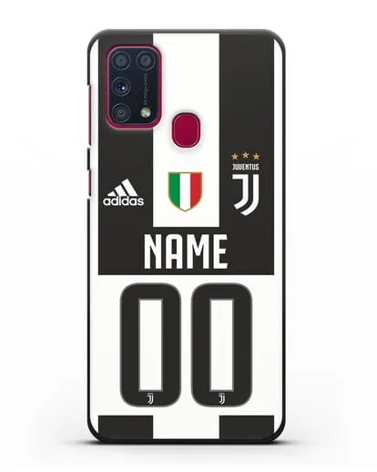 Именной чехол Ювентус с фамилией и номером (сезон 2018-2019) бело-черная форма силиконовый для Samsung Galaxy M31 [SM-M315F]