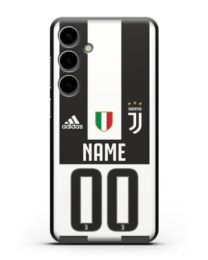 Именной чехол Ювентус с фамилией и номером (сезон 2018-2019) бело-черная форма силиконовый для Samsung Galaxy S24 Plus