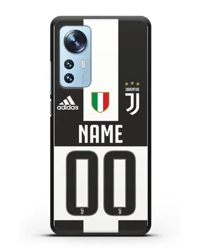Именной чехол Ювентус с фамилией и номером (сезон 2018-2019) бело-черная форма силиконовый для Xiaomi 12