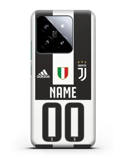 Именной чехол Ювентус с фамилией и номером (сезон 2018-2019) бело-черная форма силиконовый для Xiaomi 14