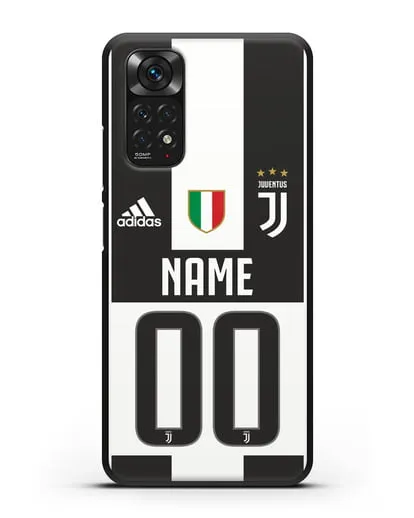 Именной чехол Ювентус с фамилией и номером (сезон 2018-2019) бело-черная форма силиконовый для Xiaomi Redmi Note 11S