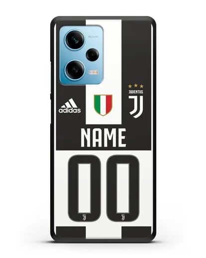 Именной чехол Ювентус с фамилией и номером (сезон 2018-2019) бело-черная форма силиконовый для Xiaomi Redmi Note 12 5G