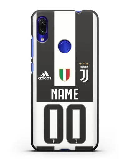 Именной чехол Ювентус с фамилией и номером (сезон 2018-2019) бело-черная форма силиконовый для Xiaomi Redmi Note 7