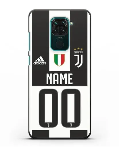 Именной чехол Ювентус с фамилией и номером (сезон 2018-2019) бело-черная форма силиконовый для Xiaomi Redmi Note 9