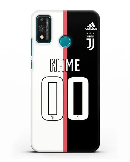 Именной чехол Ювентус с фамилией и номером (сезон 2019-2020) бело-черная форма силиконовый для Honor 9X lite