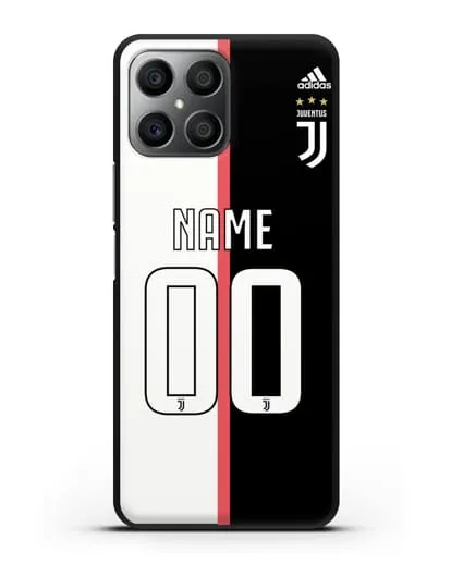 Именной чехол Ювентус с фамилией и номером (сезон 2019-2020) бело-черная форма силиконовый для Honor X8