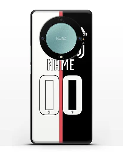 Именной чехол Ювентус с фамилией и номером (сезон 2019-2020) бело-черная форма силиконовый для Honor X9a