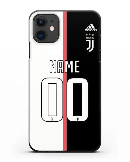 Именной чехол Ювентус с фамилией и номером (сезон 2019-2020) бело-черная форма силиконовый для iPhone 11