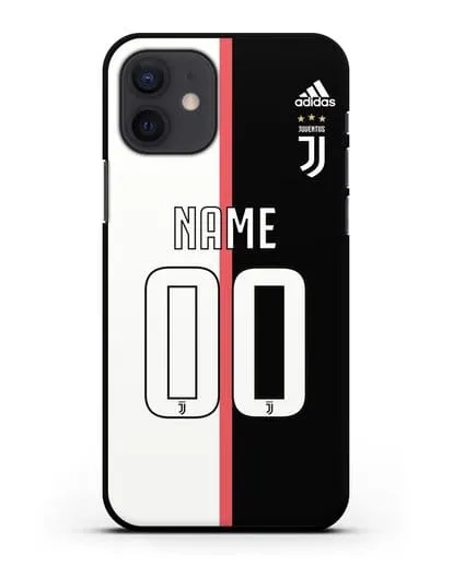 Именной чехол Ювентус с фамилией и номером (сезон 2019-2020) бело-черная форма силиконовый для iPhone 12