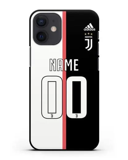 Именной чехол Ювентус с фамилией и номером (сезон 2019-2020) бело-черная форма силиконовый для iPhone 12 mini