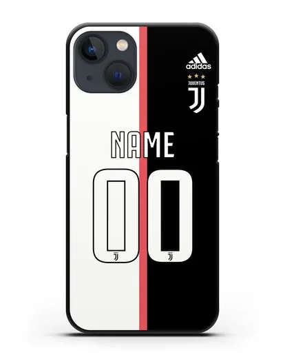 Именной чехол Ювентус с фамилией и номером (сезон 2019-2020) бело-черная форма силиконовый для iPhone 13