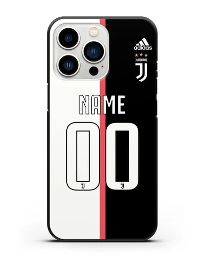 Именной чехол Ювентус с фамилией и номером (сезон 2019-2020) бело-черная форма силиконовый для iPhone 13 Pro