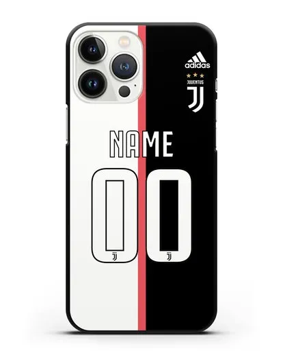 Именной чехол Ювентус с фамилией и номером (сезон 2019-2020) бело-черная форма силиконовый для iPhone 13 Pro Max