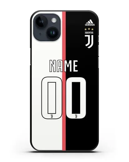 Именной чехол Ювентус с фамилией и номером (сезон 2019-2020) бело-черная форма силиконовый для iPhone 14 Plus
