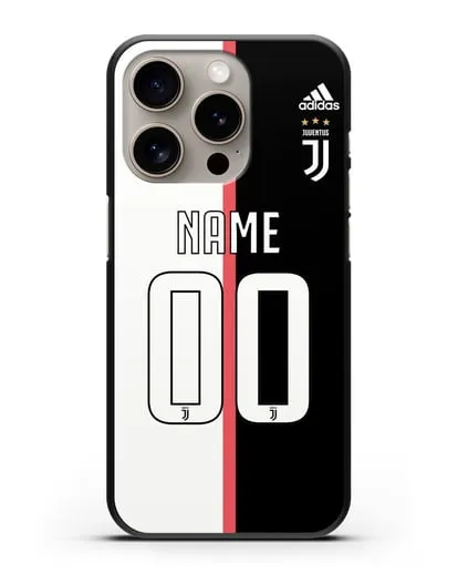 Именной чехол Ювентус с фамилией и номером (сезон 2019-2020) бело-черная форма силиконовый для iPhone 15 Pro
