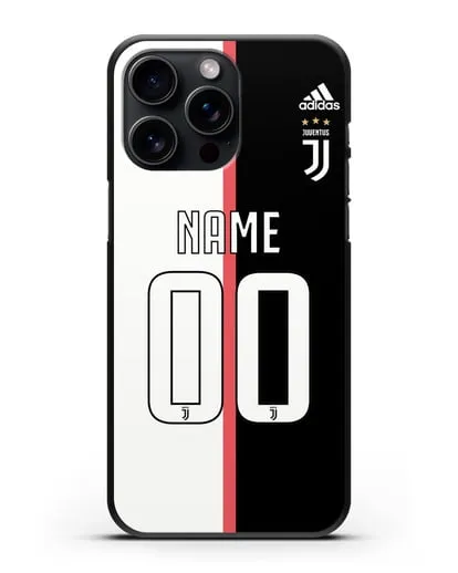 Именной чехол Ювентус с фамилией и номером (сезон 2019-2020) бело-черная форма силиконовый для iPhone 15 Pro Max