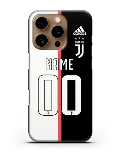 Именной чехол Ювентус с фамилией и номером (сезон 2019-2020) бело-черная форма силиконовый для iPhone 16 Pro