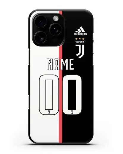 Именной чехол Ювентус с фамилией и номером (сезон 2019-2020) бело-черная форма силиконовый для iPhone 16 Pro Max