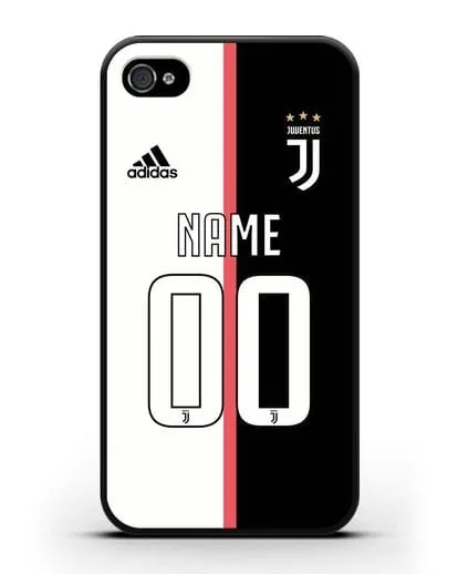 Именной чехол Ювентус с фамилией и номером (сезон 2019-2020) бело-черная форма силиконовый для iPhone 4/4s