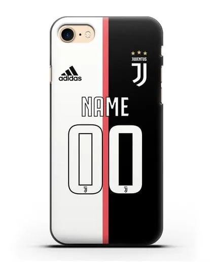 Именной чехол Ювентус с фамилией и номером (сезон 2019-2020) бело-черная форма силиконовый для iPhone 8