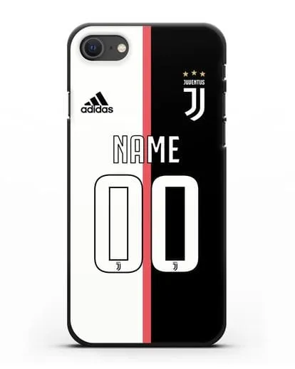 Именной чехол Ювентус с фамилией и номером (сезон 2019-2020) бело-черная форма силиконовый для iPhone SE 2020