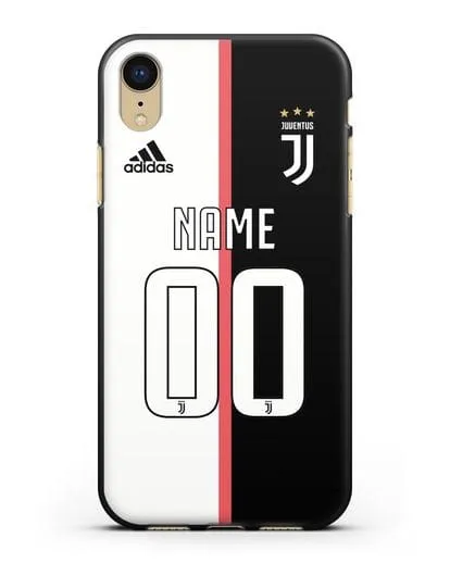 Именной чехол Ювентус с фамилией и номером (сезон 2019-2020) бело-черная форма силиконовый для iPhone XR