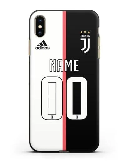 Именной чехол Ювентус с фамилией и номером (сезон 2019-2020) бело-черная форма силиконовый для iPhone XS Max