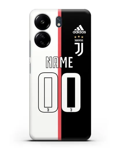 Именной чехол Ювентус с фамилией и номером (сезон 2019-2020) бело-черная форма силиконовый для Xiaomi Poco C65