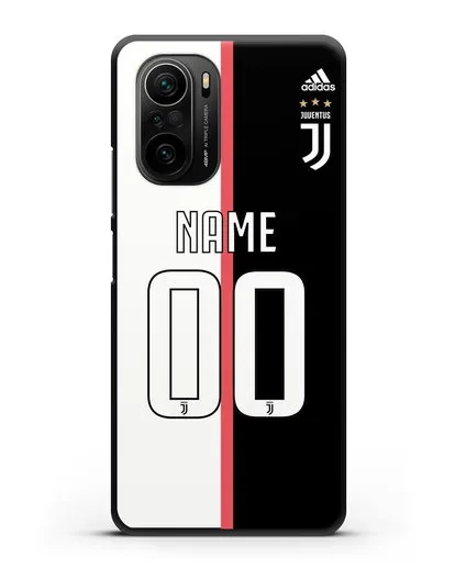 Именной чехол Ювентус с фамилией и номером (сезон 2019-2020) бело-черная форма силиконовый для Xiaomi Poco F3
