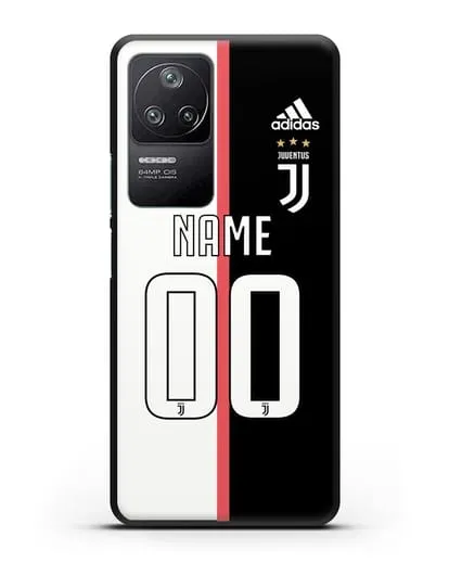 Именной чехол Ювентус с фамилией и номером (сезон 2019-2020) бело-черная форма силиконовый для Xiaomi Poco F4