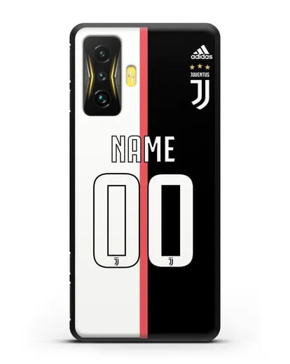 Именной чехол Ювентус с фамилией и номером (сезон 2019-2020) бело-черная форма силиконовый для Xiaomi Poco F4 GT