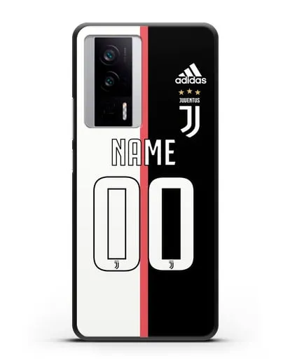 Именной чехол Ювентус с фамилией и номером (сезон 2019-2020) бело-черная форма силиконовый для Xiaomi Poco F5 Pro