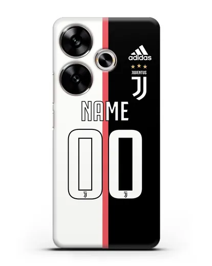 Именной чехол Ювентус с фамилией и номером (сезон 2019-2020) бело-черная форма силиконовый для Xiaomi Poco F6