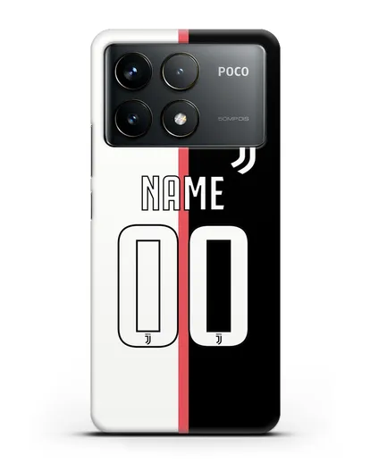 Именной чехол Ювентус с фамилией и номером (сезон 2019-2020) бело-черная форма силиконовый для Xiaomi Poco F6 Pro