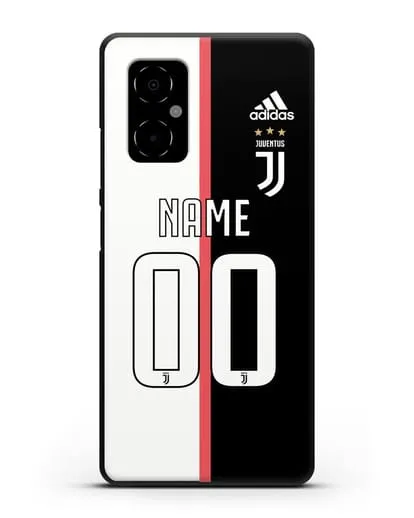 Именной чехол Ювентус с фамилией и номером (сезон 2019-2020) бело-черная форма силиконовый для Xiaomi Poco M4 5G